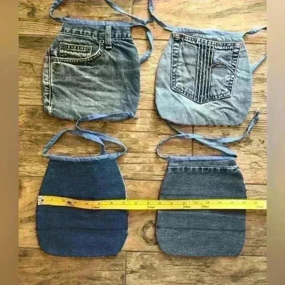 LOT OF 4 BABY BOY DENIM UPCYCLED MATERIAL QUILT BIBS